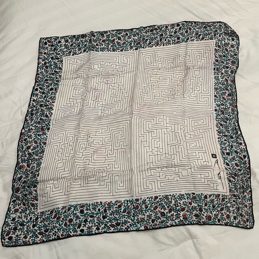 Anne Klein Maze Pattern Silk Scarf with floral border